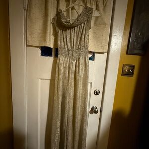 Line and Dot Silver Metallic Disco Jumpsuit